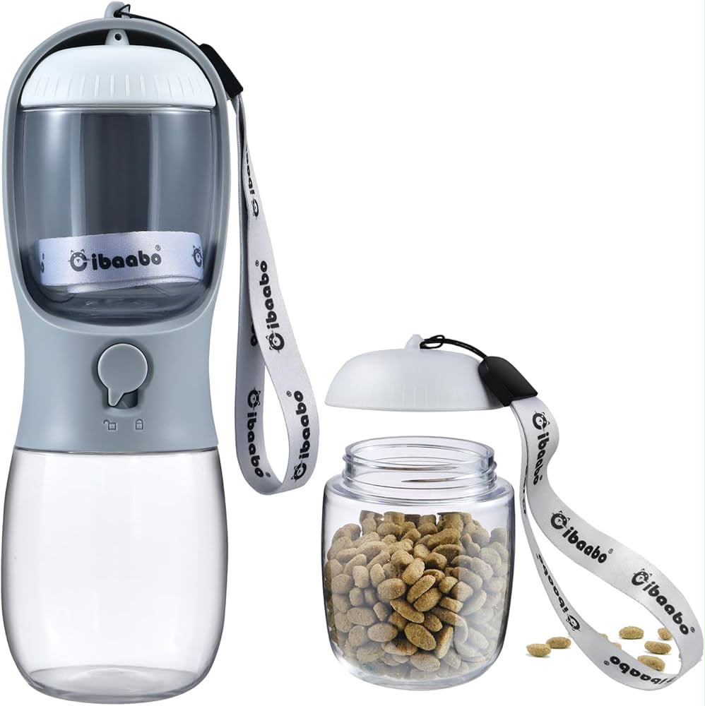 2-in-1 Tragbare Haustier-Wasserflasche mit Futterspender – Perfekte Reise-Trinkflasche für Hunde & Katzen