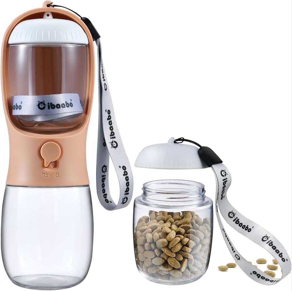 2-in-1 Tragbare Haustier-Wasserflasche mit Futterspender – Perfekte Reise-Trinkflasche für Hunde & Katzen