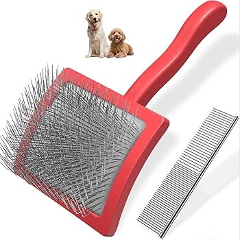 Professionelle Hunde- & Katzenbürste mit Edelstahlstiften – Fellpflege Set mit Metallkamm