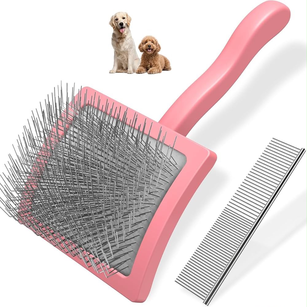 Professionelle Hunde- & Katzenbürste mit Edelstahlstiften – Fellpflege Set mit Metallkamm
