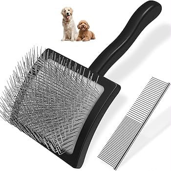Professionelle Hunde- & Katzenbürste mit Edelstahlstiften – Fellpflege Set mit Metallkamm