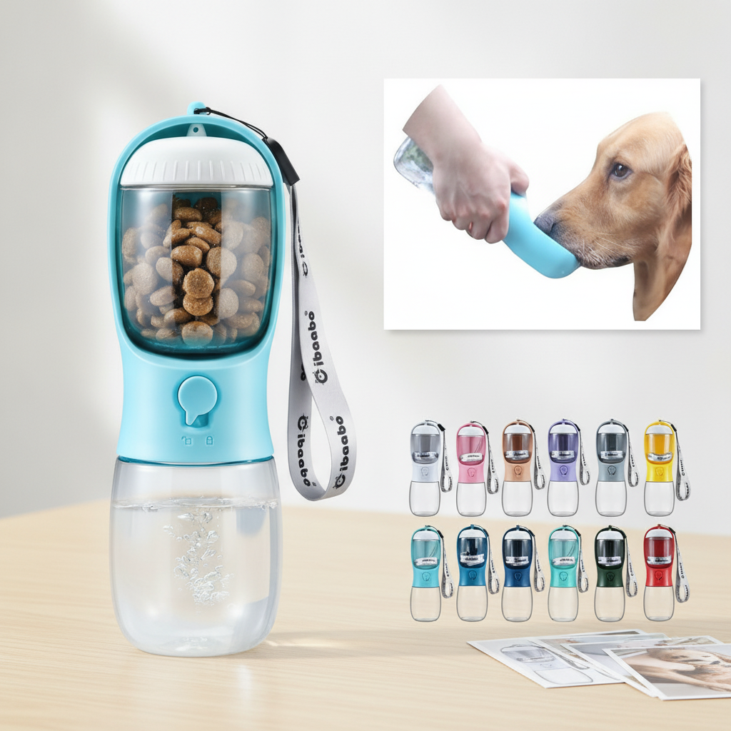 2-in-1 Tragbare Haustier-Wasserflasche mit Futterspender – Perfekte Reise-Trinkflasche für Hunde & Katzen